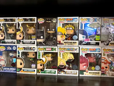Collection of Funko Pop! Vinyl Figures — Mixed Characters (Naruto, Loki, Batman, More)