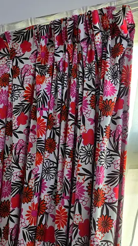 Set of Floral Curtains - Pink, Orange  White Pleated Curtain Panel