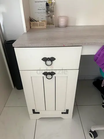 Custom Grey And White Study Table With Storage