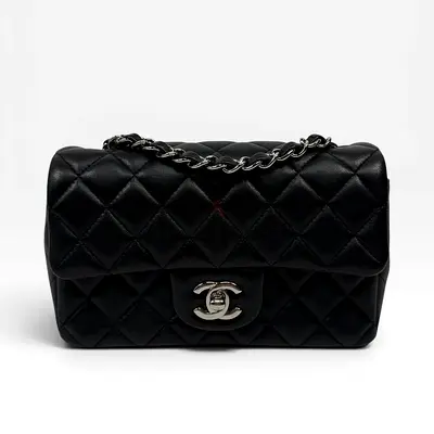 CHANEL MINI RECTANGLE IN BLACK LAMBSKIN SILVER HARDWARE