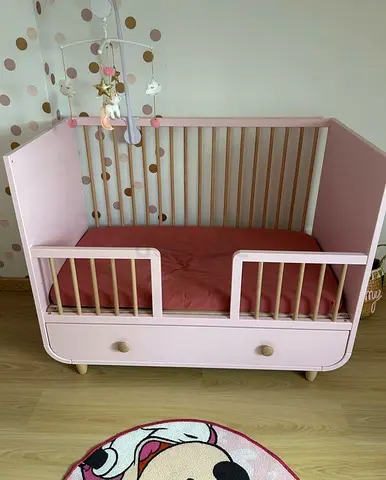 Pink Wooden Baby Crib with Storage Drawer