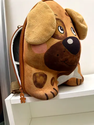 Small brown plush dog shoulder bag / kids pouch - gently used