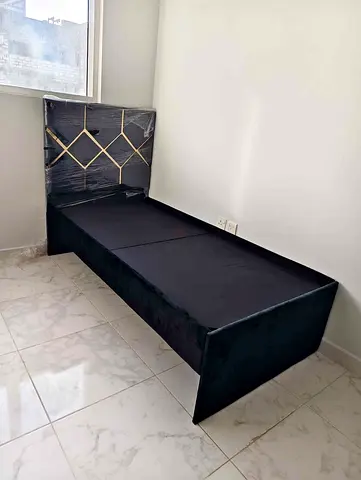 Single bed frame with upholstered headboard - black