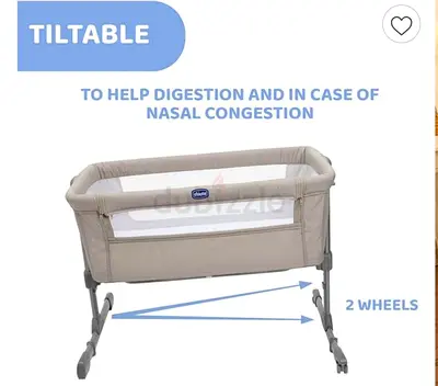 Chicco Tiltable Bedside Crib / Bassinet - Beige, good condition