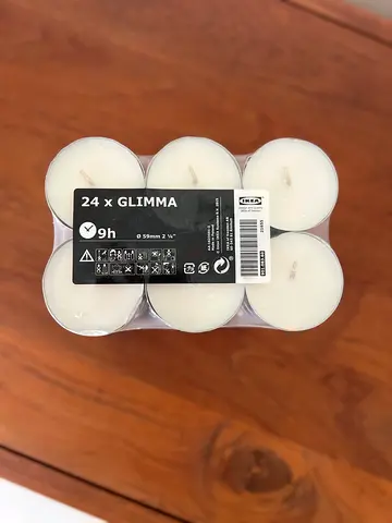 Pack of 24 IKEA GLIMMA Tea Light Candles - New