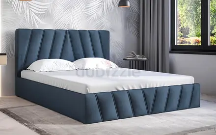Modern Upholstered Double Bed with Padded Headboard - Blue