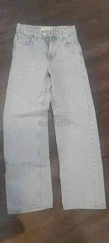 Stradivarius brand Light blue womens straight-leg jeans with subtle sparkles - size 32