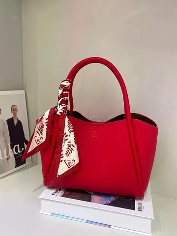 Hermes master copy Red leather tote handbag with scarf detail - excellent condition