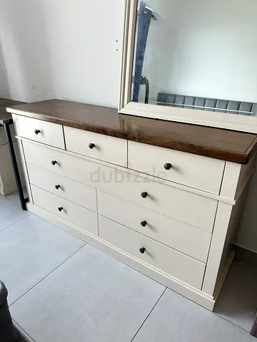 Wooden 8-Drawer Dresser with Mirror - Two-Tone Finish