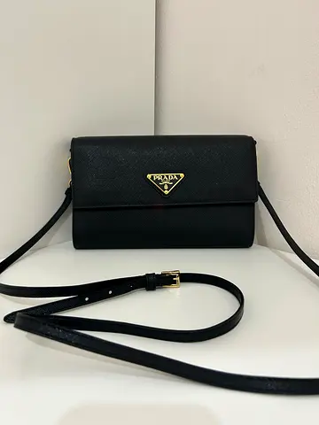 Authentic Prada Saffiano Leather Crossbody Wallet | Full Set | Like New