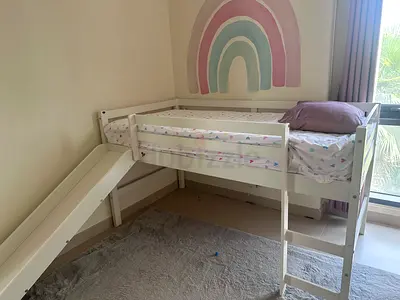 White kids loft bed with slide - single bed for toddler/child