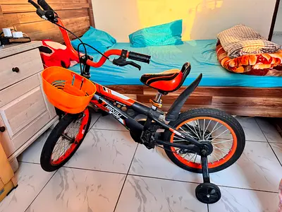 Tienu 18 Kids Bicycle – Orange Black | Training Wheels Front Basket | Excellent Condition