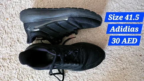 Black Adidas running shoes, size 41.5, lightly used
