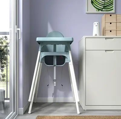 Minimalist Baby High Chair with Detachable Tray - Light Blue