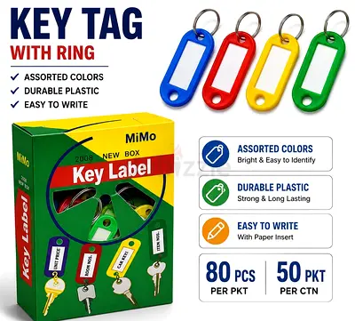 80 PCS Plastic Key Tags with Rings | Assorted Colors | Key Labels | Brand New