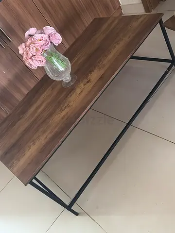 Wood and Black Metal Console Table - Modern Entryway Table