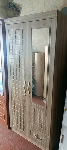 Two Door Wooden Wardrobe with Mirror and Bottom Drawer