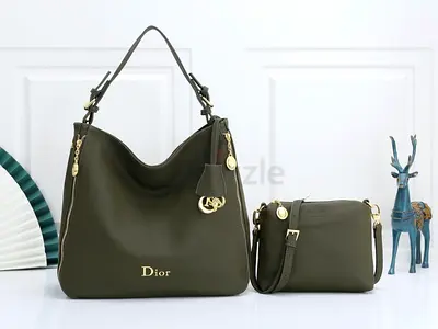Master copy Dior Olive Green Leather Handbag with Matching Crossbody Pouch