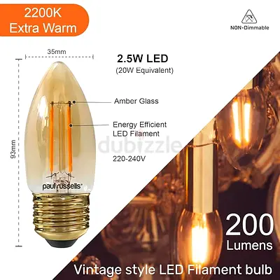 Vintage Style Amber LED Filament Bulb 2.5W (200 Lumens) - E27