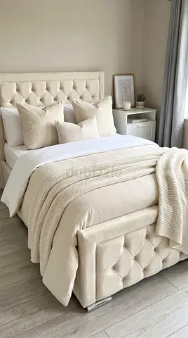 Upholstered Tufted Bed Frame in Cream
