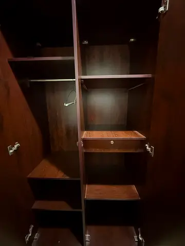 Dark Wood Wardrobe / Armoire with Multiple Shelves - Good Condition