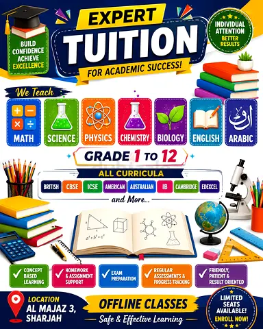 Home Tuition for Grades 1–12 | All Curricula | Sharjah - Math/Science/ English/ Arabic(Gr 1 to12)