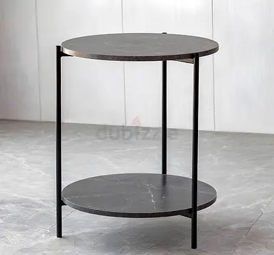 Modern Round Side Table with Marble Effect Shelves