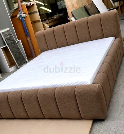 Brown Upholstered Queen Bed Frame with Headboard and Side Rails