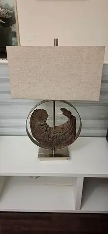 Modern Table Lamp with Textured Beige Shade and Decorative Metal Base