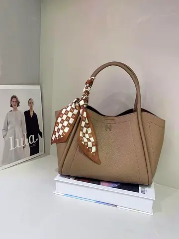 Master copy Hermes Beige structured leather handbag with scarf detail - gently used