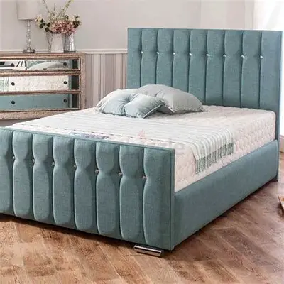 Modern Teal Upholstered Bed Frame with Tufted Headboard
