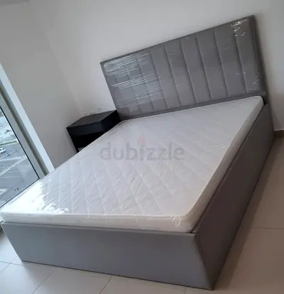 Modern Gray Upholstered Bed with Mattress , New, Queen Size 150x190,