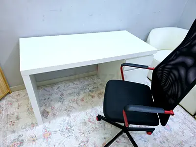 White Minimalist Desk with Integrated Storage Drawers