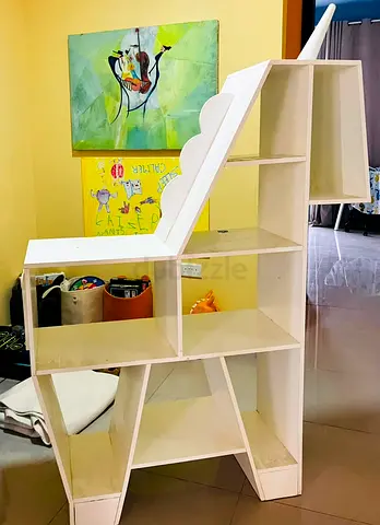 White Wooden Kids Bookshelf / Storage Unit (Unicorn Shape)