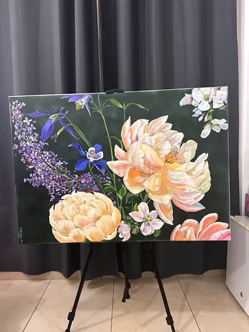 Large Hand-Painted Floral Canvas Artwork
