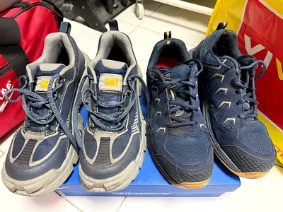 Two Pairs of Blue Mens Safety shoes Sneakers - CAT and Sketchers