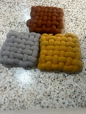 Handmade Braided Floor Cushions - Set of 3 (Mustard, Brown, Grey)