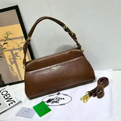 Master copy - Brown Prada Leather Shoulder Bag with Removable Strap