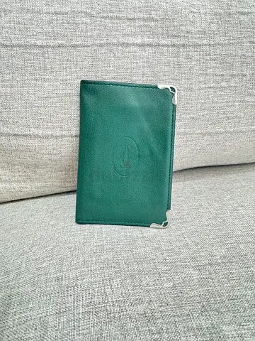 Cartier Green leather wallet/pouch with metal corner protectors