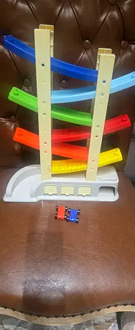 Stackable Rainbow Car Ramp Track with Two Mini Cars - Good Condition