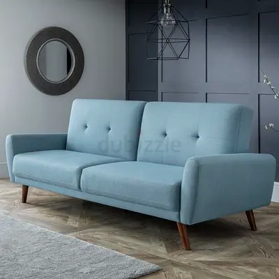 Light Blue Mid-Century Modern 3-Seater Sofa