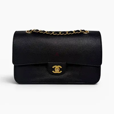 CHANEL MEDIUM PURE TIMELESS FLAP BLACK IN BLACK CAVIAR LEATHER WITH GOLD HARDWARE