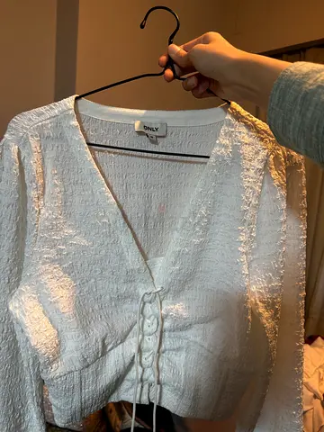 ONLY White Textured Lace-up Long Sleeve Top M