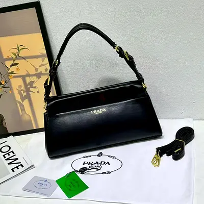 Master copy of Black Prada Milano Leather Shoulder Bag with Strap