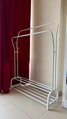 White Metal Clothes Stand with Shoe Rack — Good Condition