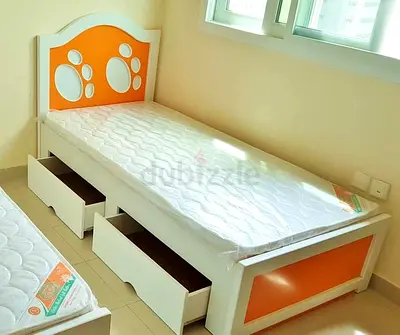 Single Kids Bed with Under-bed Drawers and Mattress - White Orange