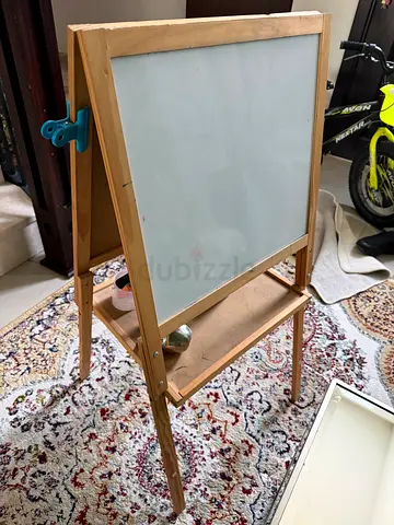Wooden double-sided kids easel with whiteboard and chalkboard