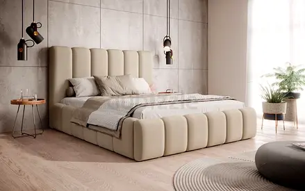 Modern Upholstered Channel Bed Frame in Beige