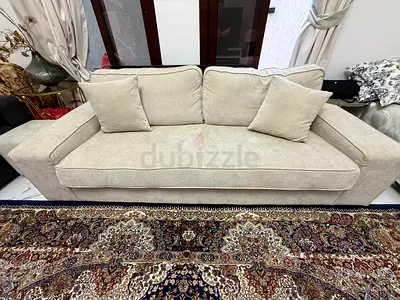 Beige 3-Seater Fabric Sofa with Cushions - Good Condition