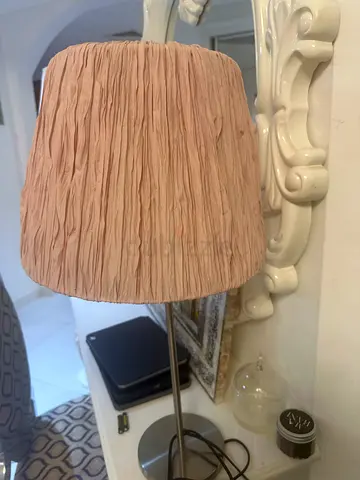 Beige Pleated Table Lamp with Silver Base - Good Condition